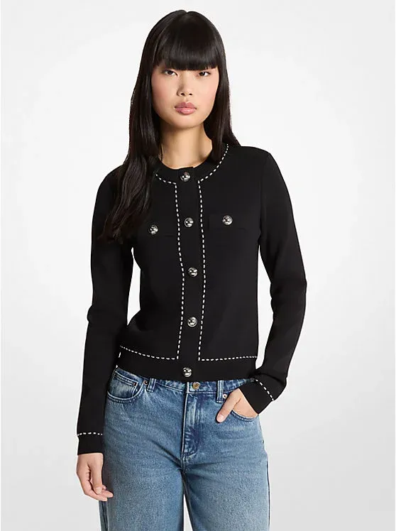 Studded Stretch Knit Cardigan