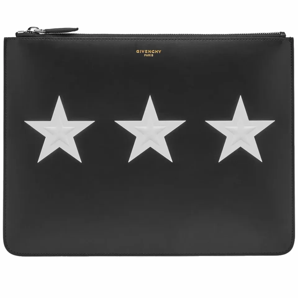 Large White Stars Leather Pouch