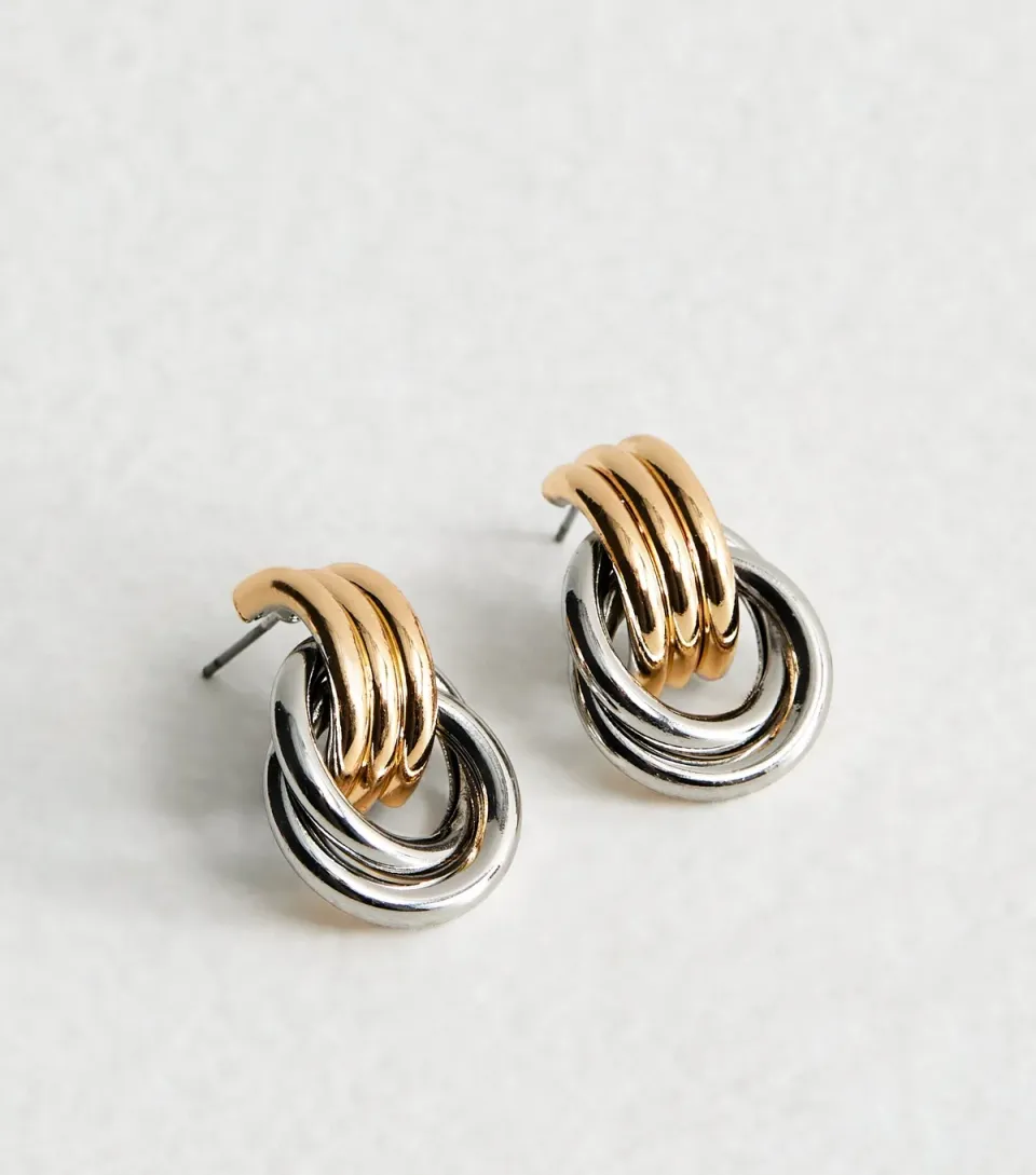 Mixed Metal Doorknocker Knot Stud Earrings