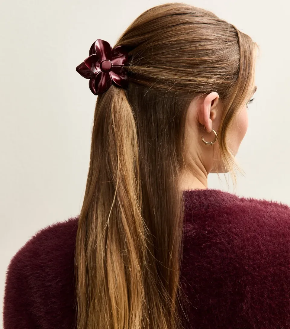 Dark Burgundy Metallic Tropical Flower Hair Clip