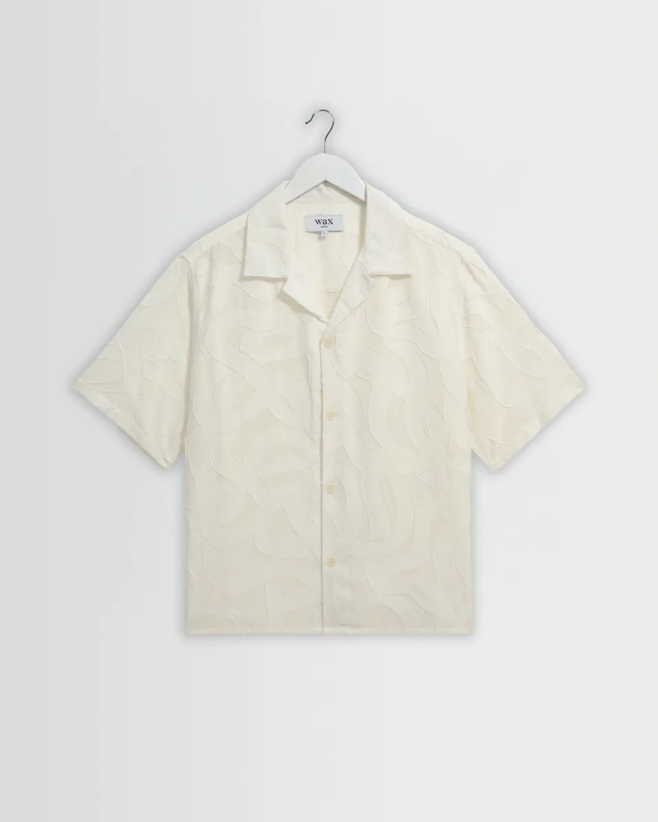 Curzon - Ecru Jacquard Viscose Short-Sleeve Shirt