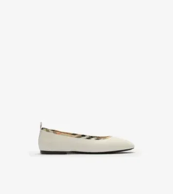 Check Trim Leather Robin Ballerinas in Sandy beige