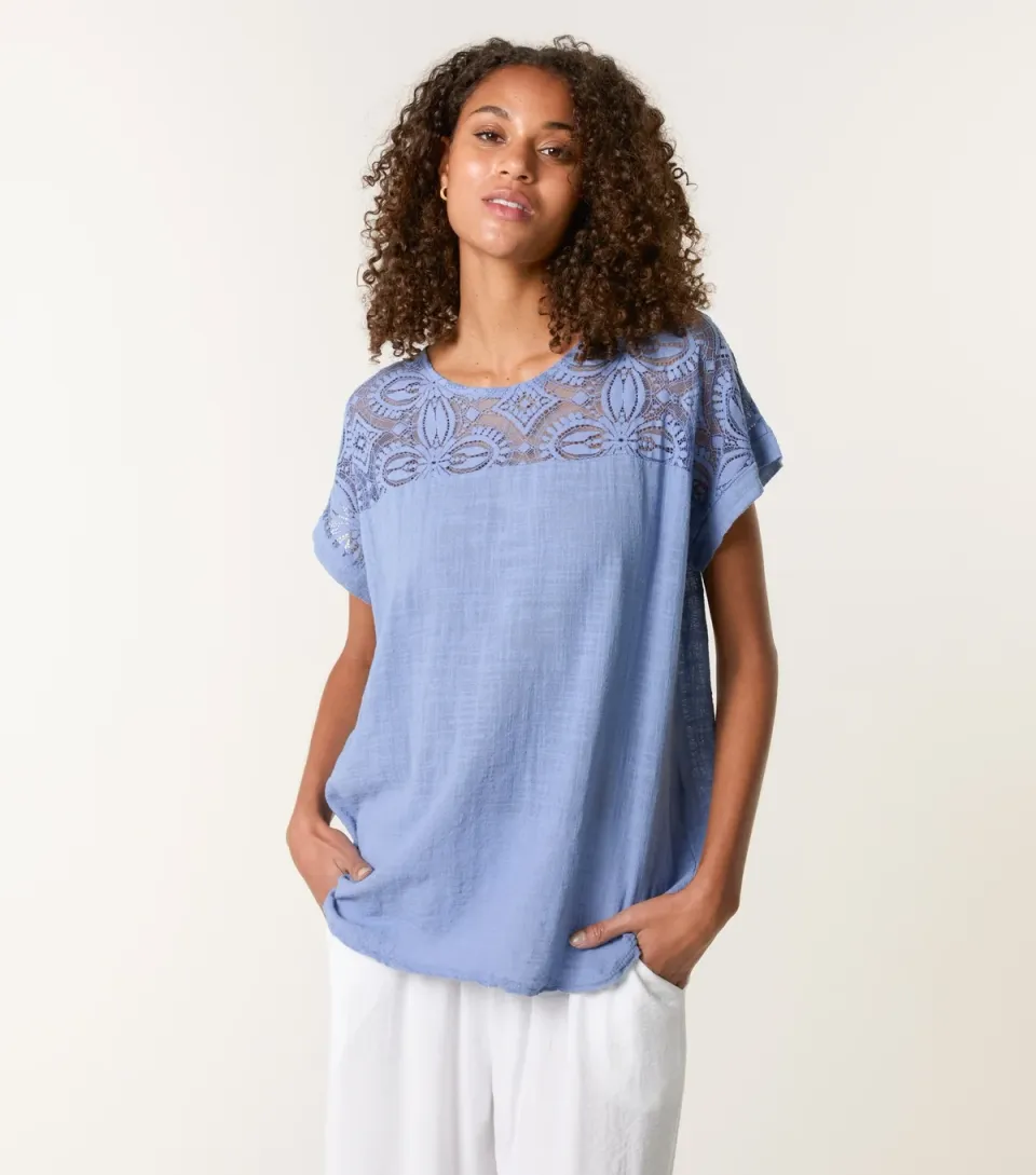 Women's Blue Lace Pattern Top