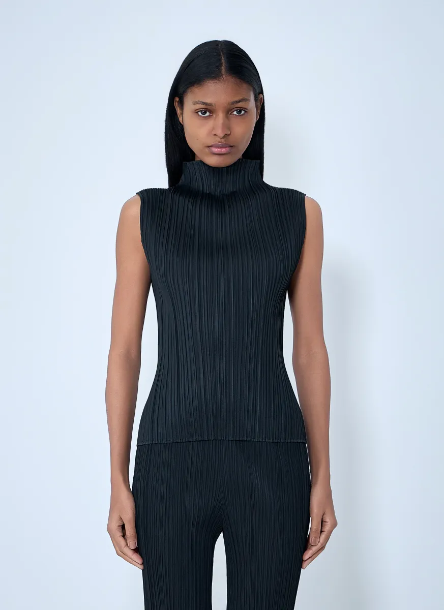 Pleated High-Neck Sleeveless Top