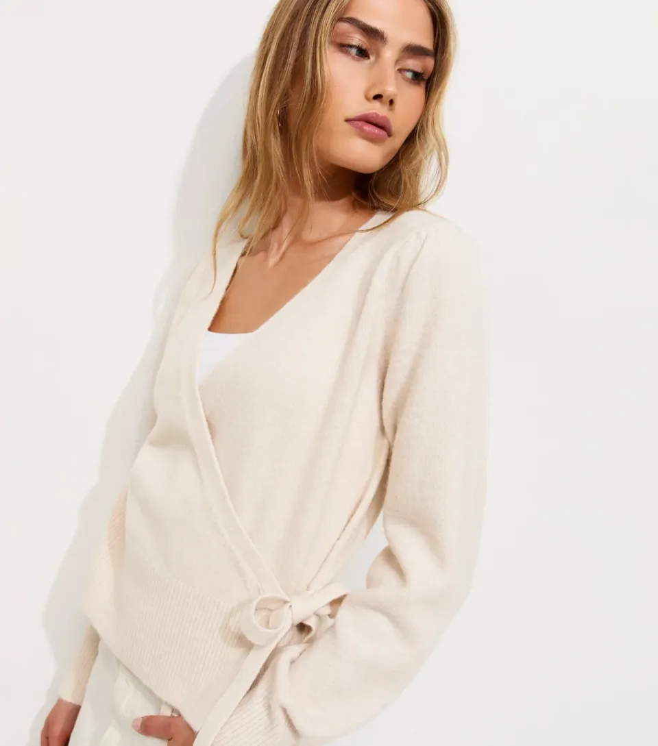 Women's Cream Puff Sleeve Knitted Wrap Jumper