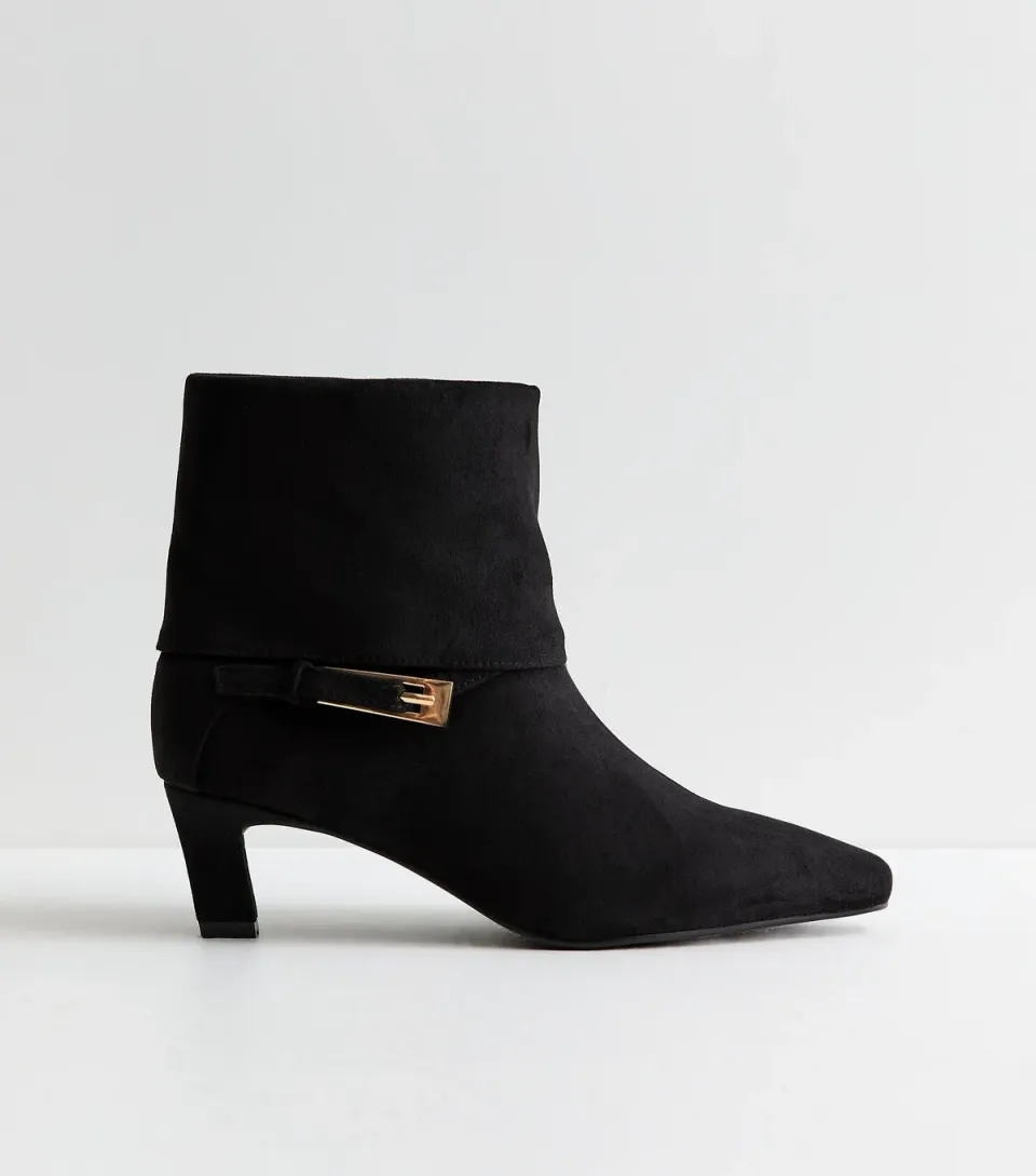 Women's Black Faux Suede Buckle Detail Ankle Boots Vegan