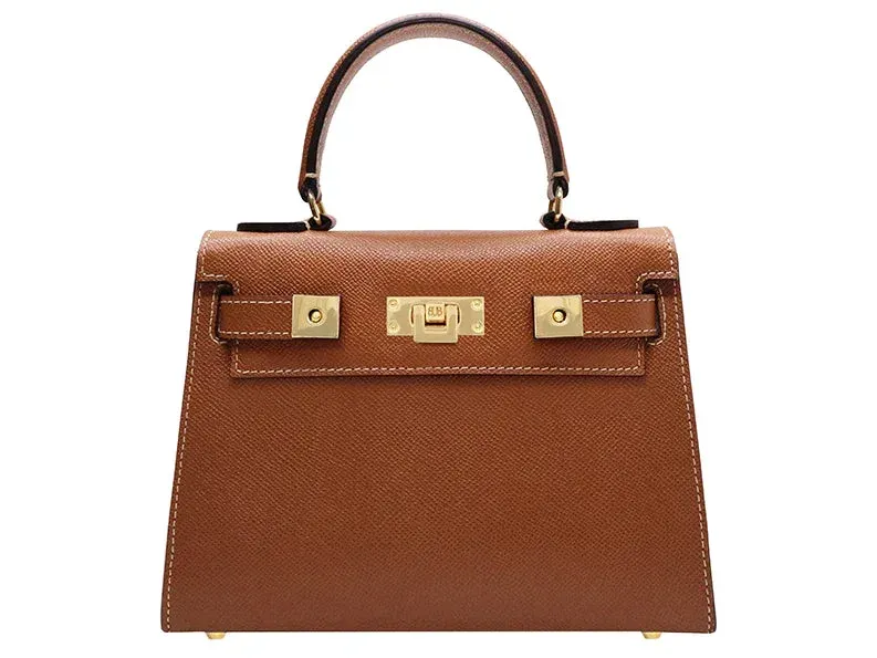 Maya Midi Dolomite Pebble Print Calf Leather Handbag - Tan - 2