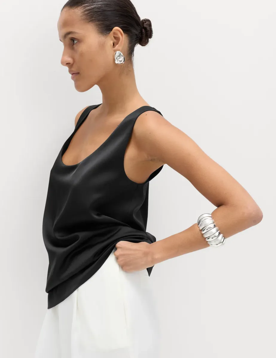 Satin Scoop Neck Cami Top Black