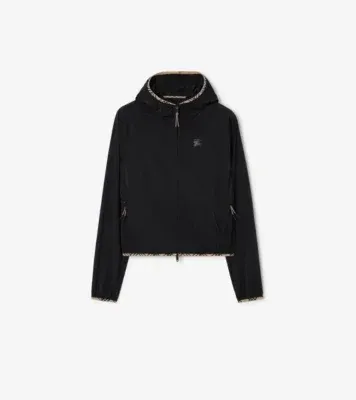 Stretch Nylon Hooded Jacket in Black