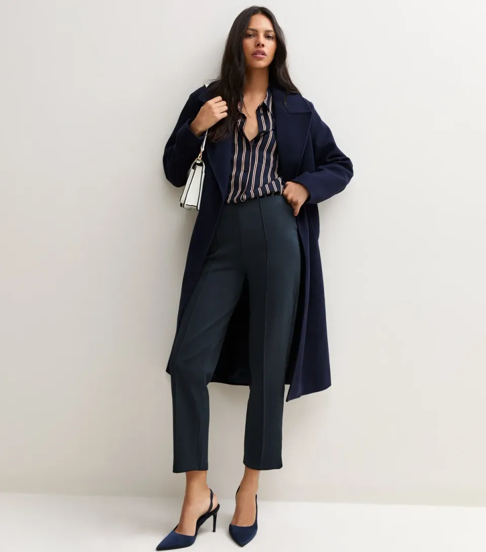 Women's Tall Navy Cotton Rich Tapered Cropped Leg Trousers