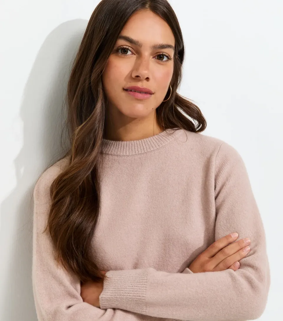 Women's Petite Light Pink Set In Sleeve Crew Neck Knitted Jumper