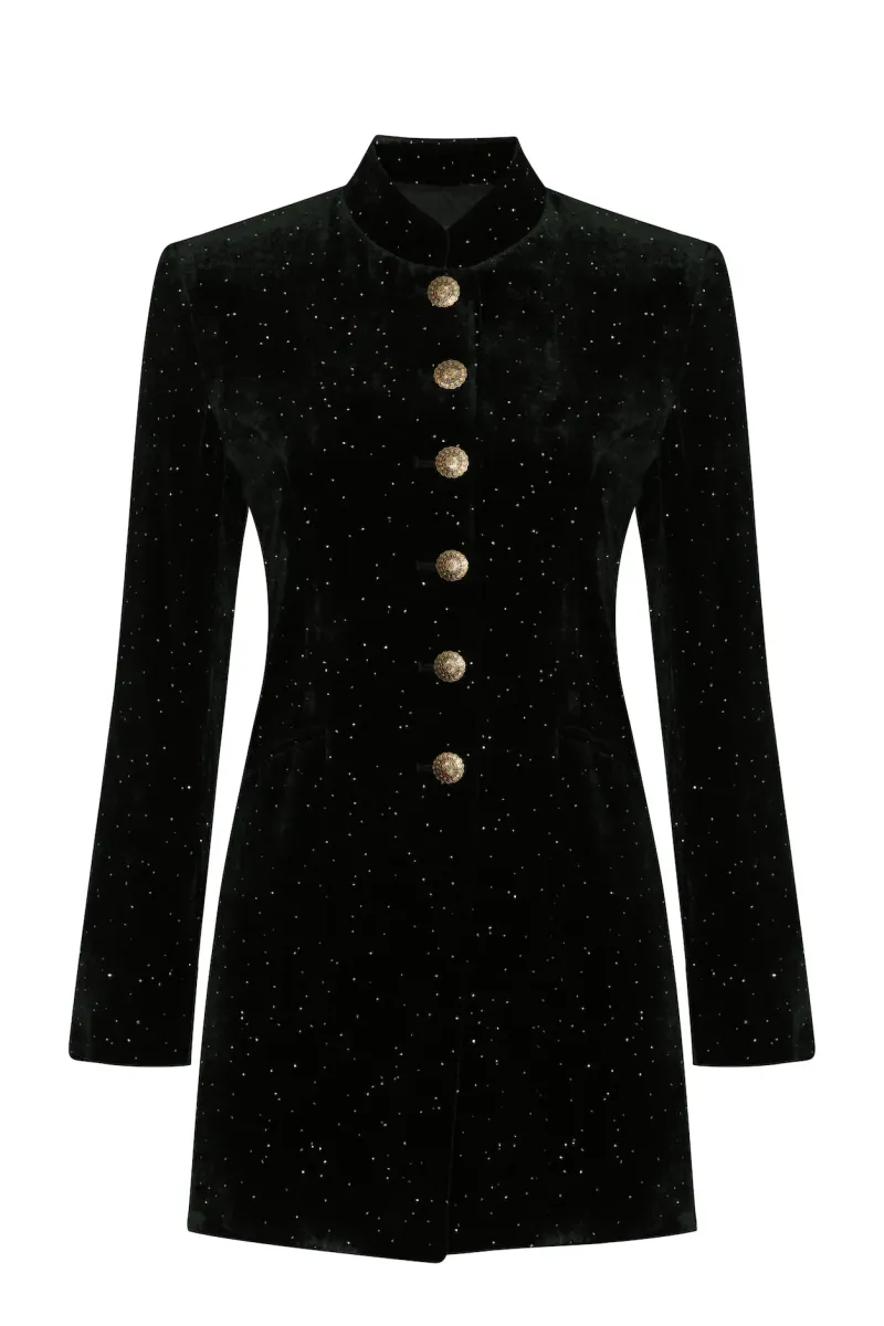 Velvet Jacket in Dark Green/Gold - Zoe