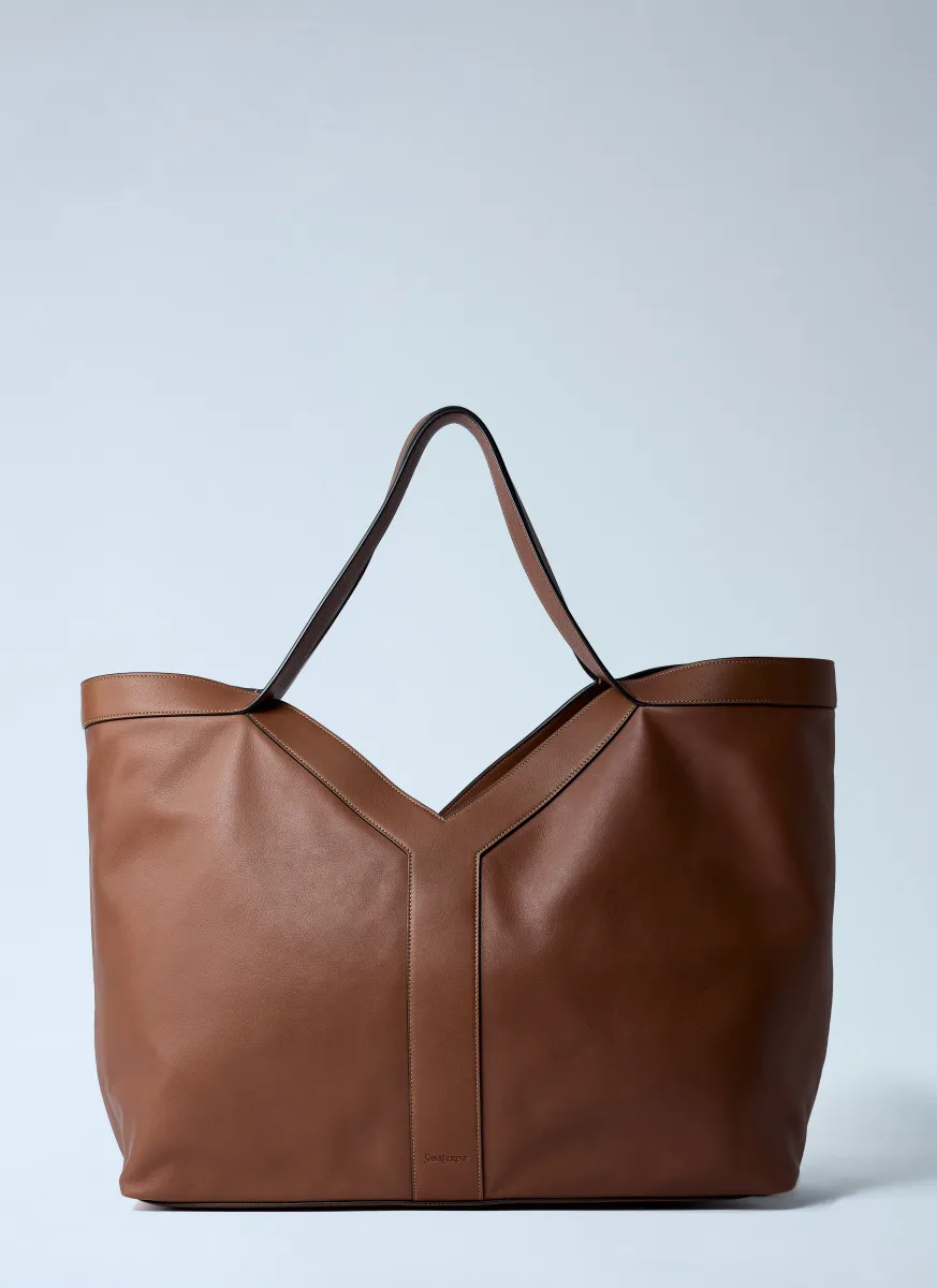 Large Y-Shaped Leather Tote Bag