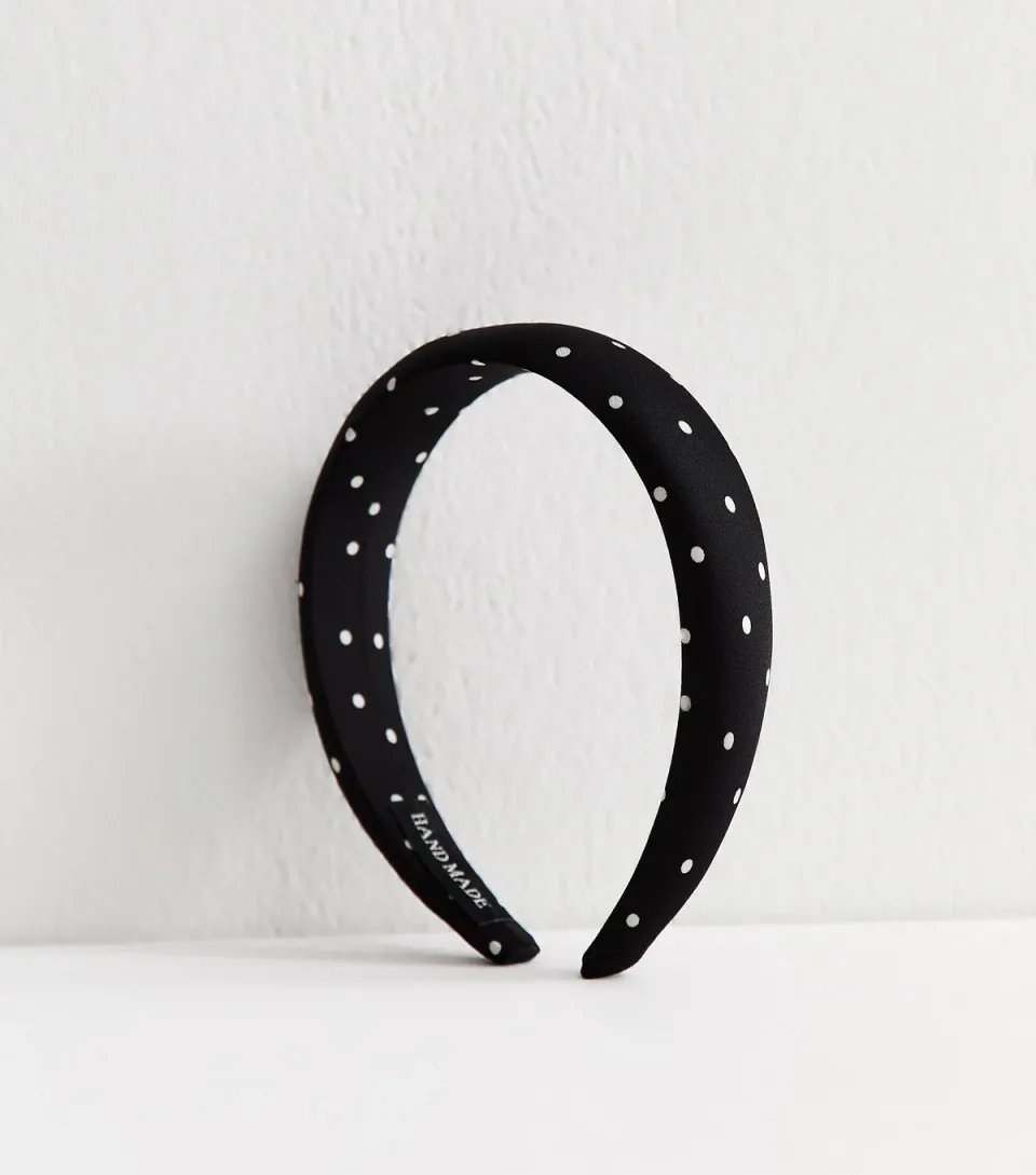 Black Satin Polka Dot Padded Headband