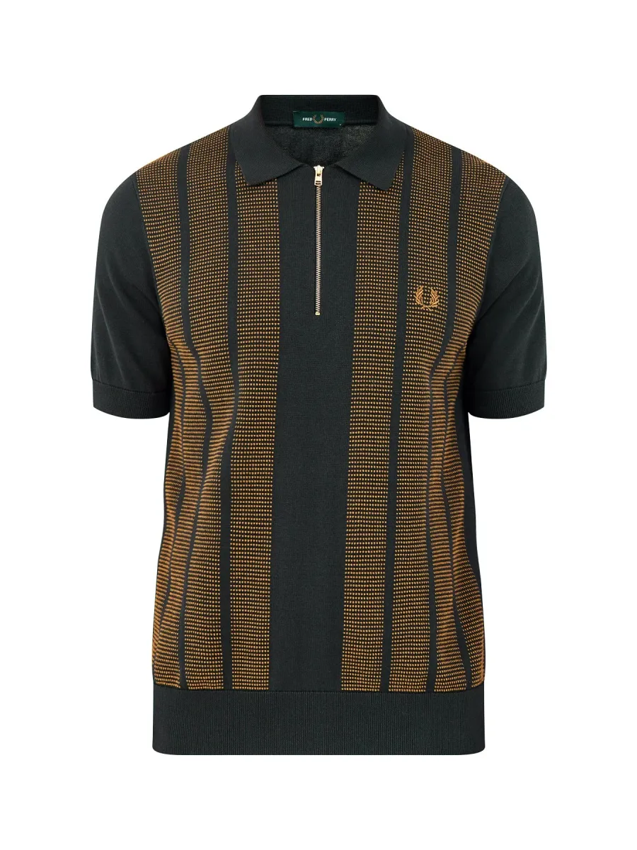 Textured Panel Knitted Zip Polo