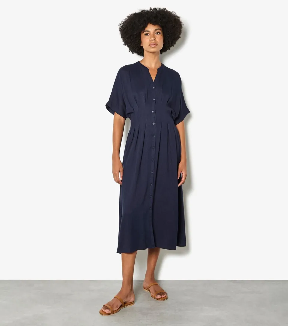 Women's Navy Pleated Shirt Dress