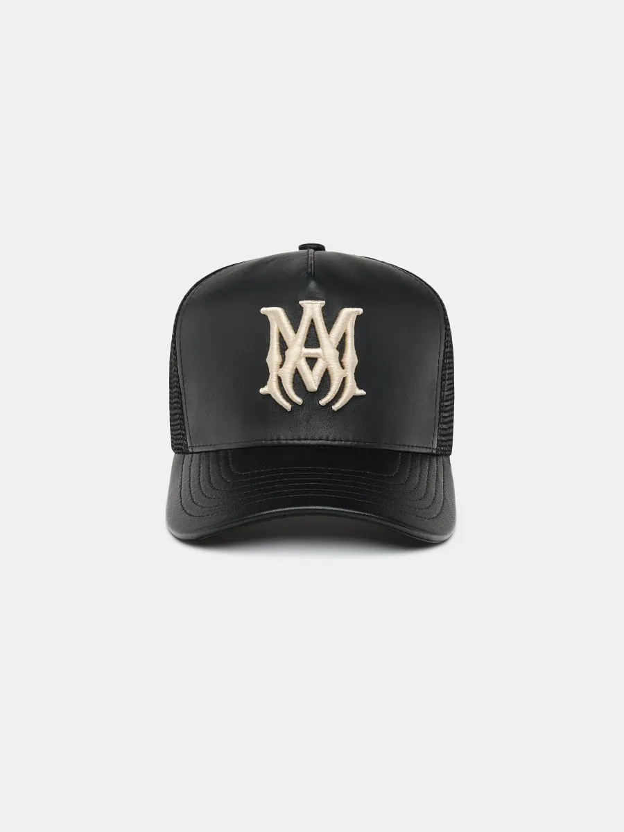 LEATHER MA TRUCKER HAT - Black
