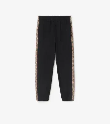 Check Trim Cotton Jogging Pants in Black