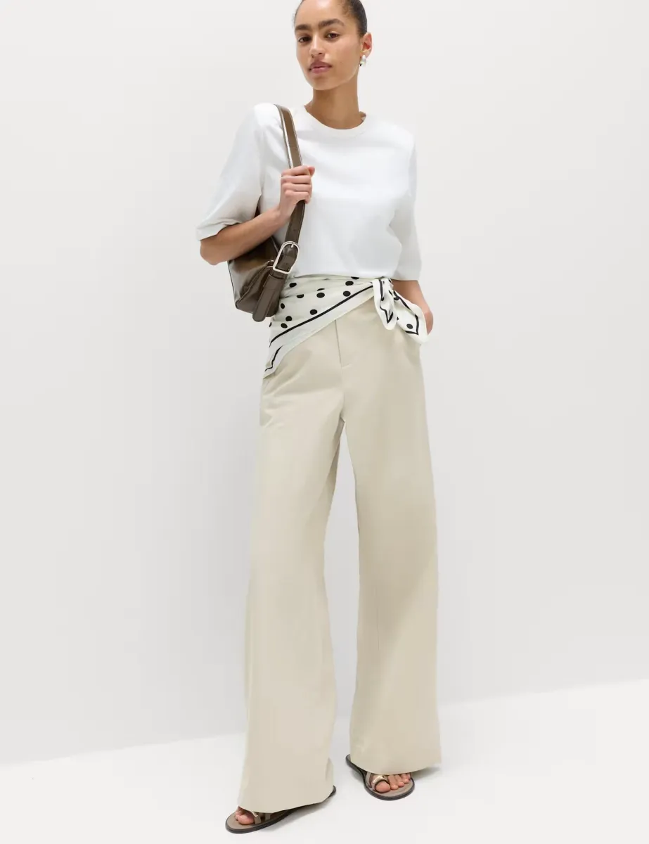 Cotton Rich Wide Leg Chinos Stone