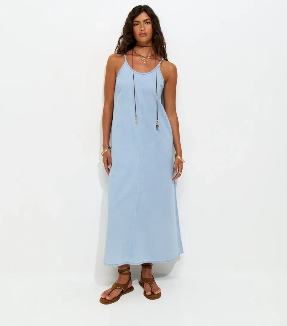 Women's Light Blue Denim Midaxi Dress