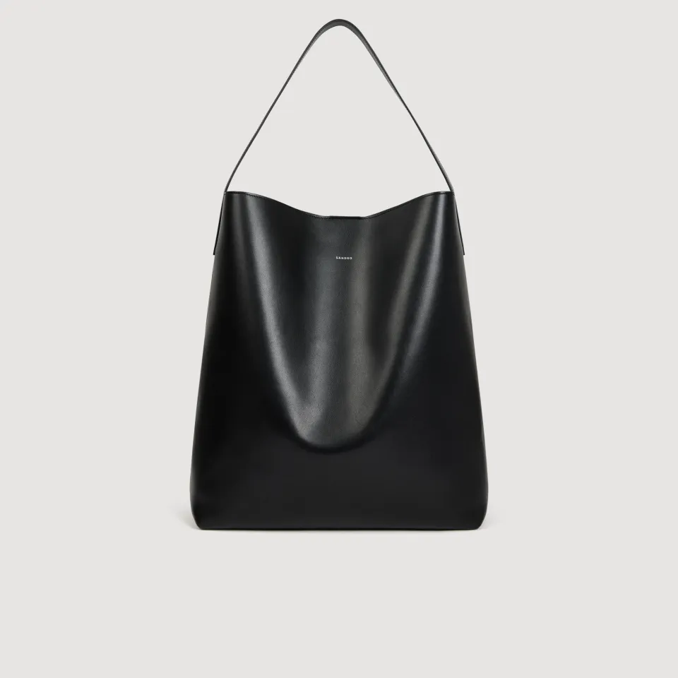 Leather hobo bag with logo