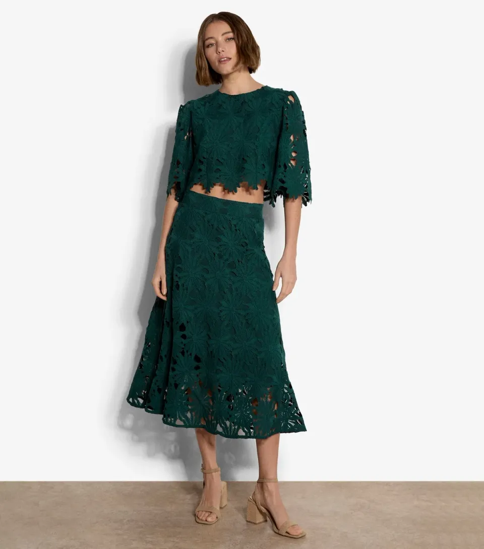 Women's Dark Green Daisy Lace Cropped Top