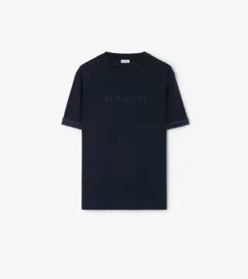 Check Trim Cotton T-shirt in Navy