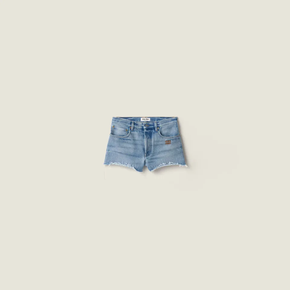 Washed denim shorts