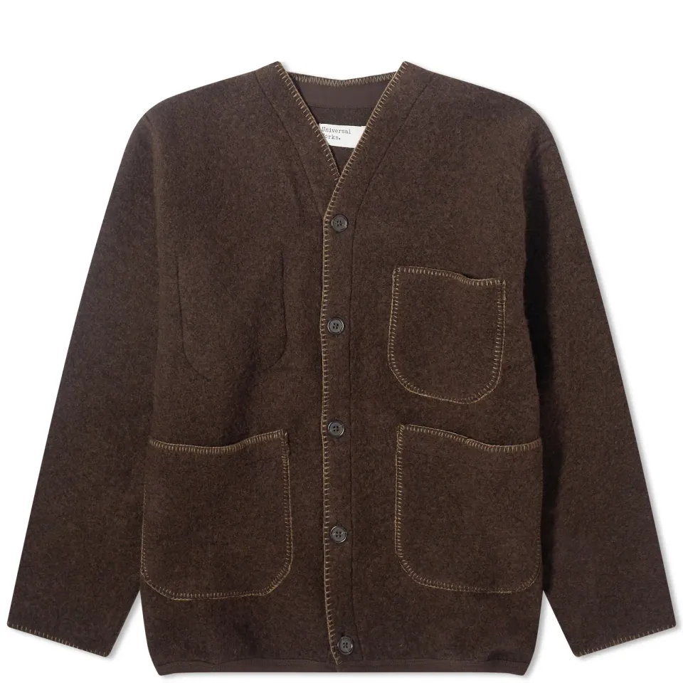 Blanket Stitch Wool Fleece Cardigan