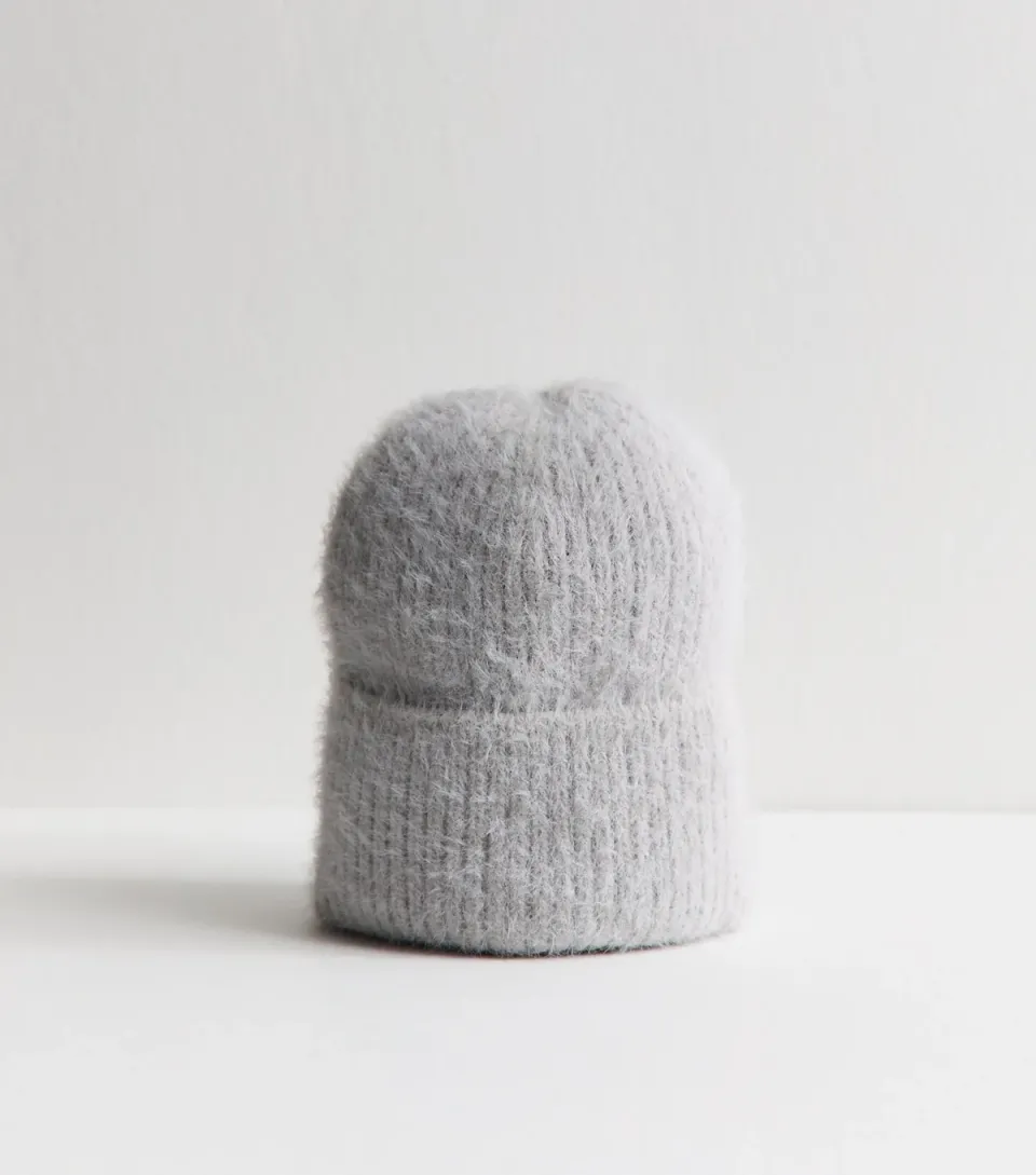 Grey Fluffy Knit Beanie