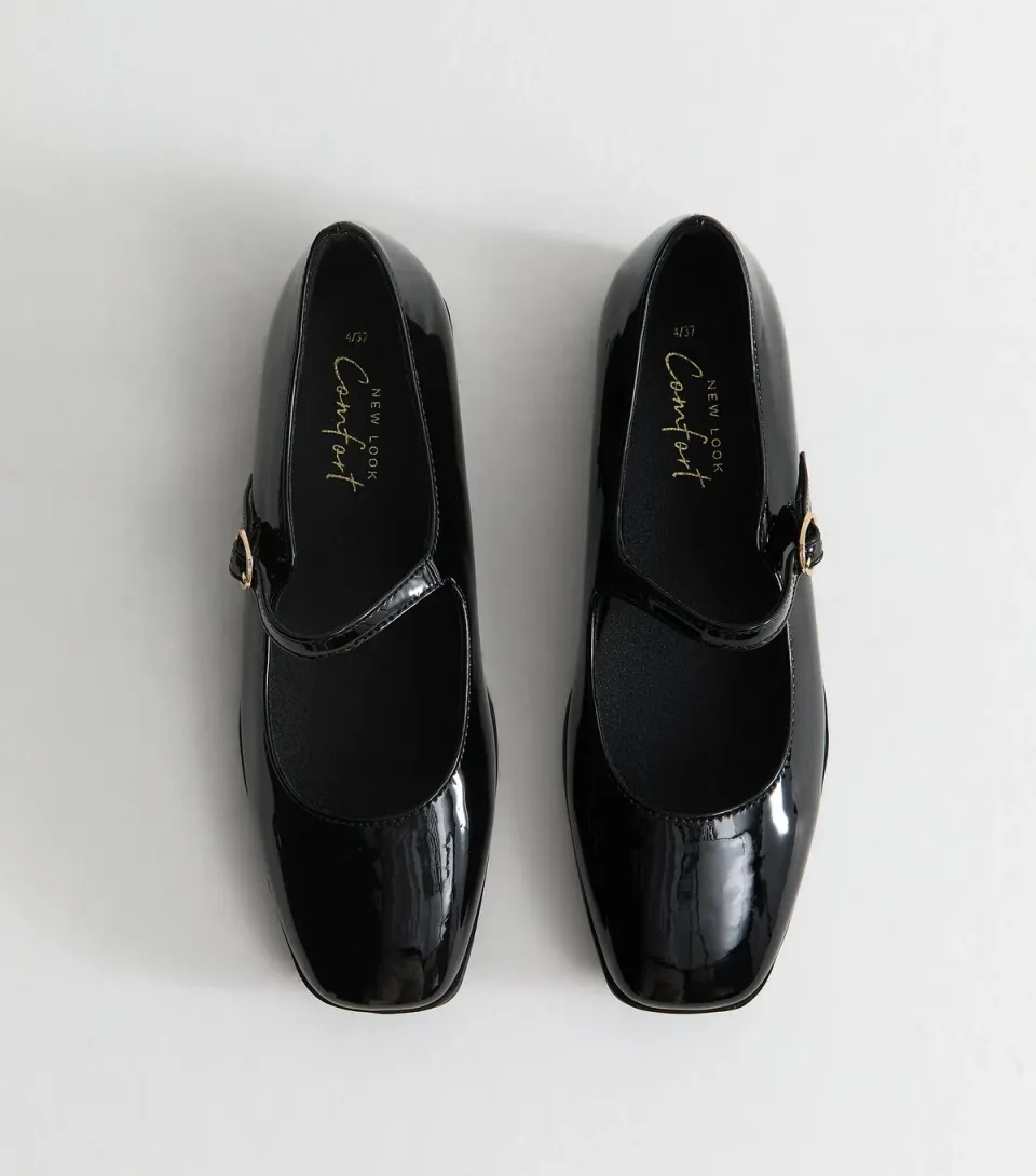 Women's Black Patent Faux Leather Mary Jane Pumps Vegan