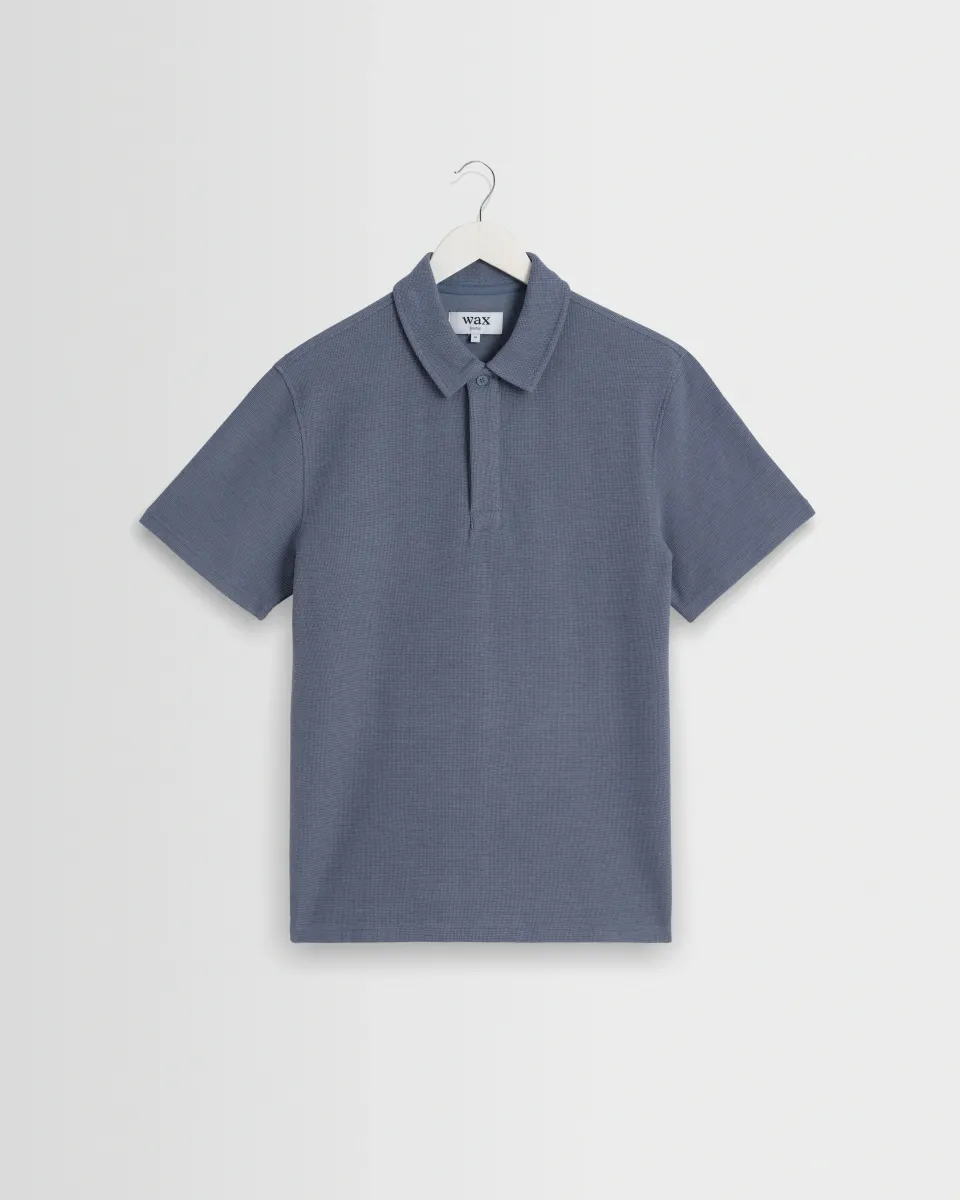 Shore - Mid Blue Textured Short-Sleeve Polo Shirt