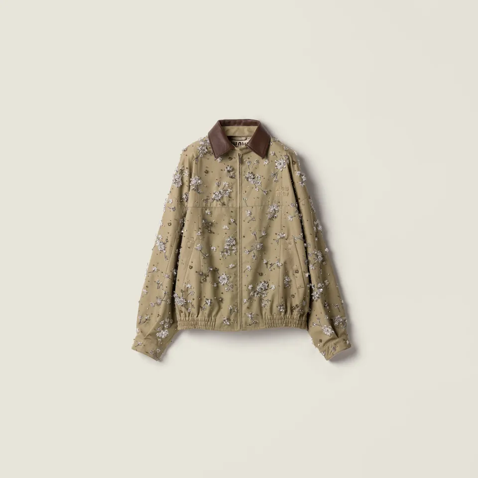 Embroidered chino and leather blouson jacket