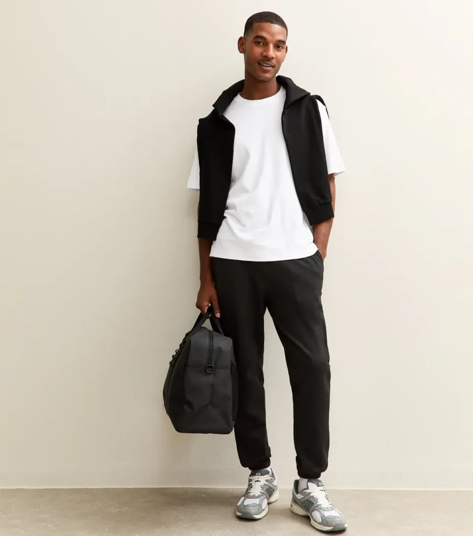 Men's Black Regular Drawstring Waist Joggers