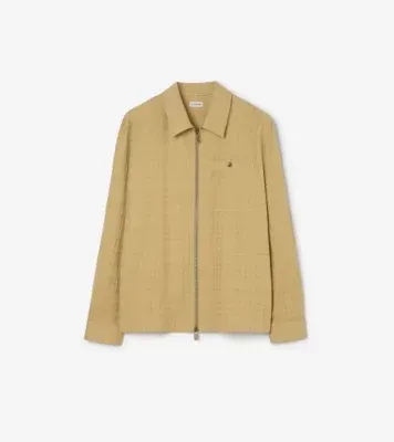 Check Cotton Zip Overshirt in Sandstorm beige