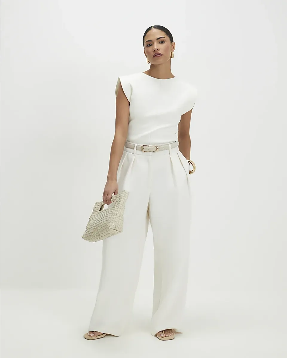 Petite Belted Wide Leg Trousers