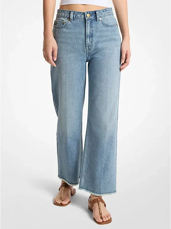 Eloise Frayed Denim Cropped Wide-Leg Jeans
