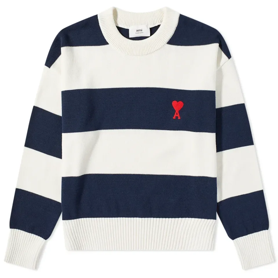 AMI Small A Rugby Striped Crew Knit