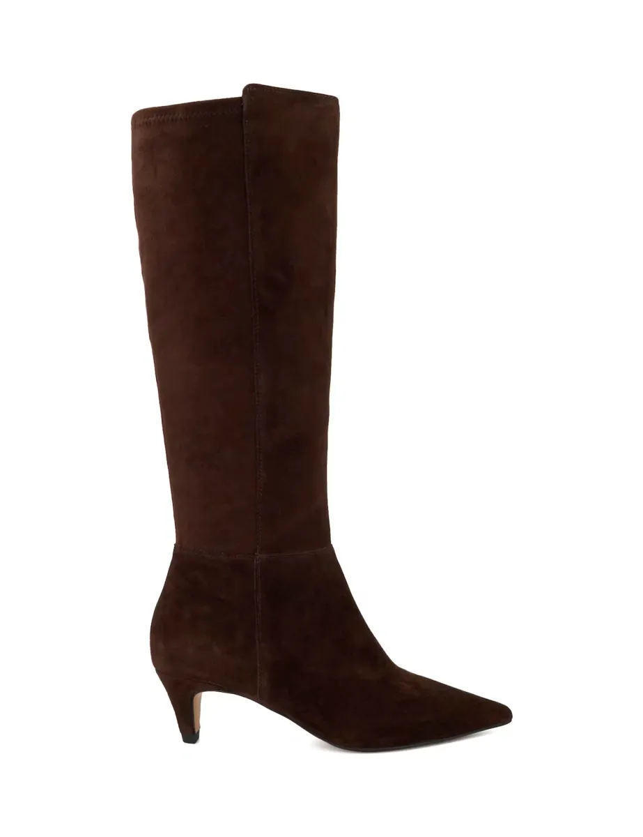 Shasa Suede Kitten Heel Pointed Toe Knee High Boots