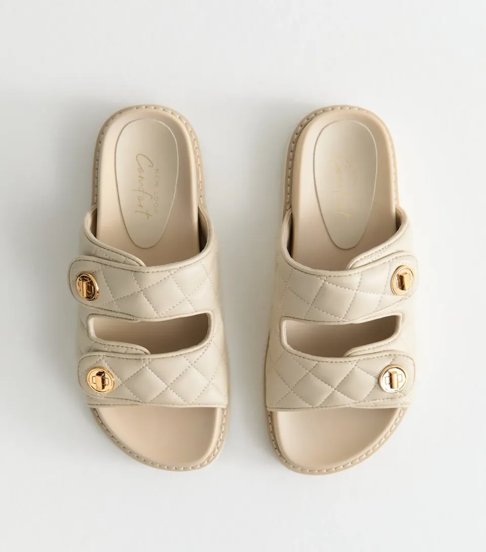 Women's Off White Faux Leather Quilted Chunky Sole Sandals Vegan