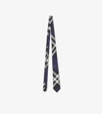 Check Silk Tie in Navy Blue