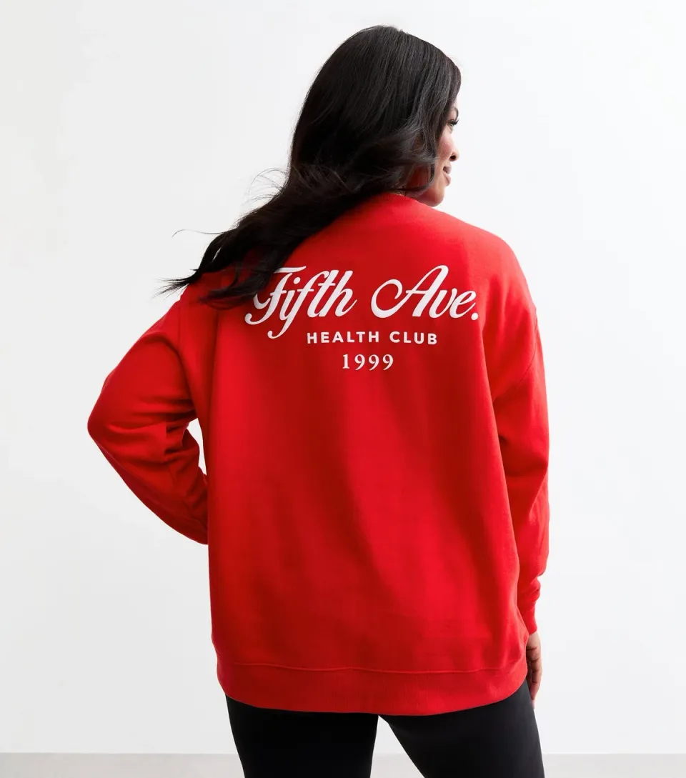 Women's Plus Size Red Fifth Ave Slogan Print Sweatshirt Curves