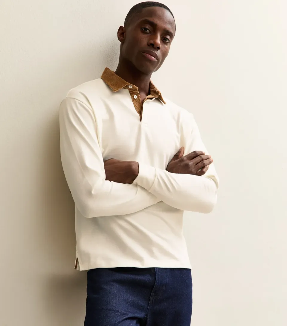Men's Off White Contrast Collar Polo Shirt