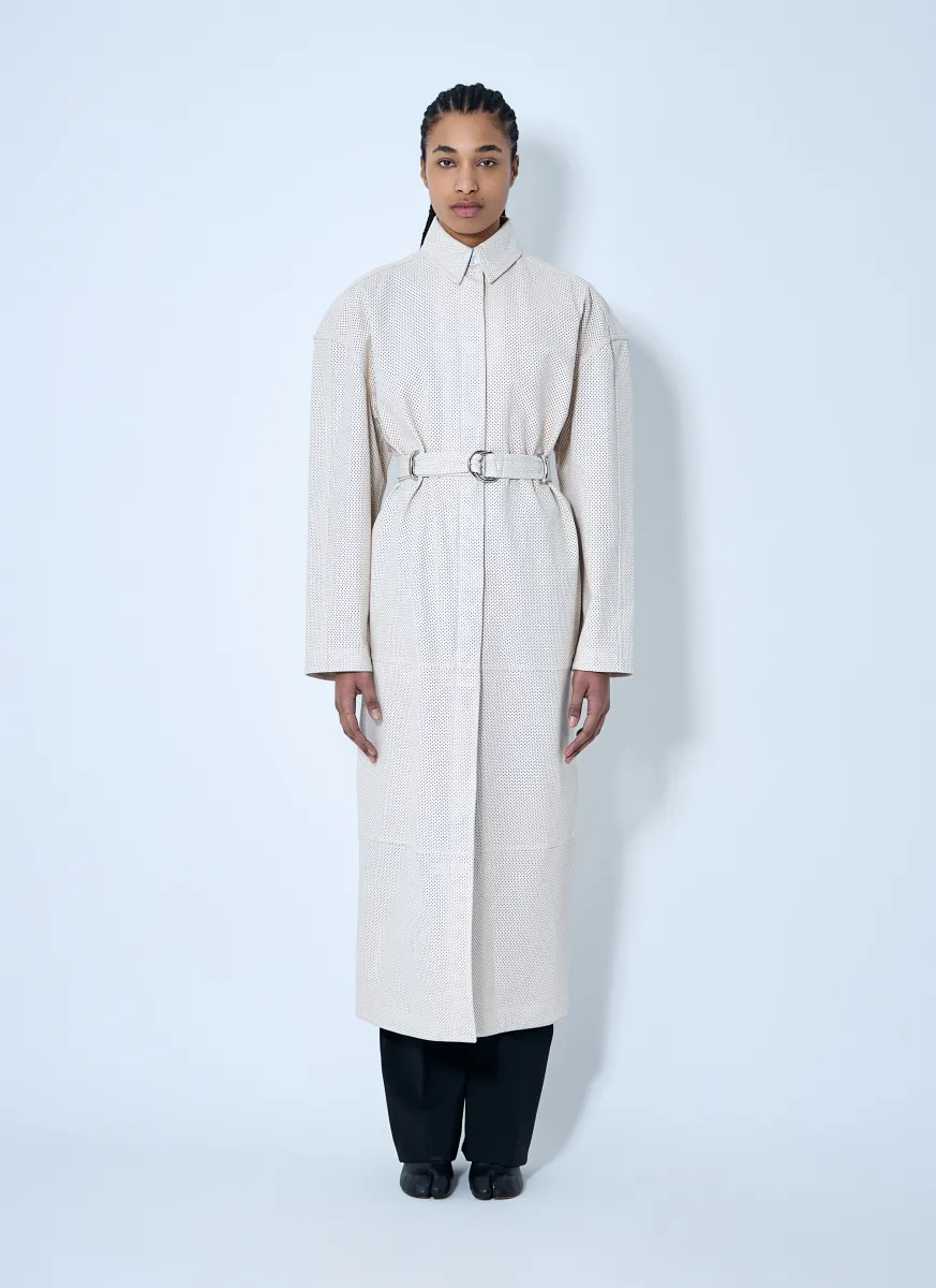 Leather Perforated Trench Coat