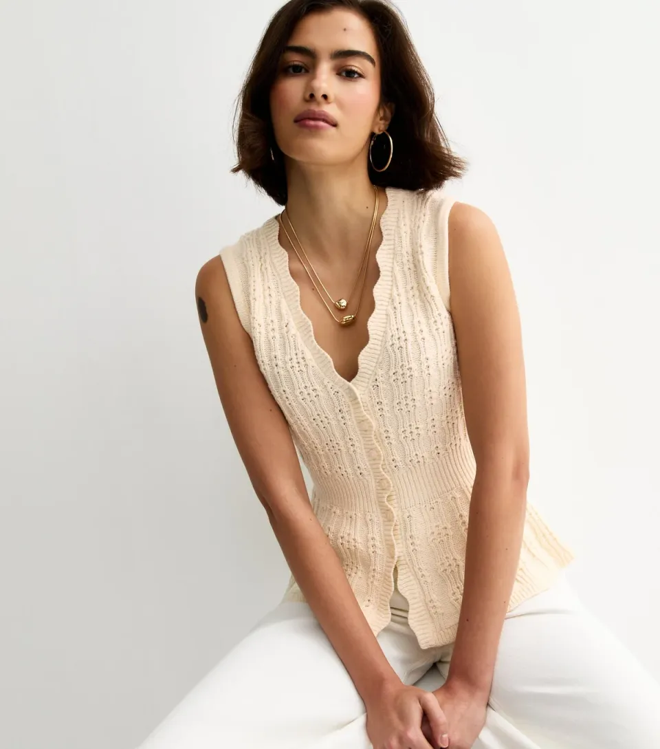 Women's Cream Cotton Rich Textured Knit Waistcoat