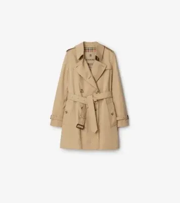 Short Kensington Heritage Trench Coat in Honey beige - Women, Cotton Gabardine