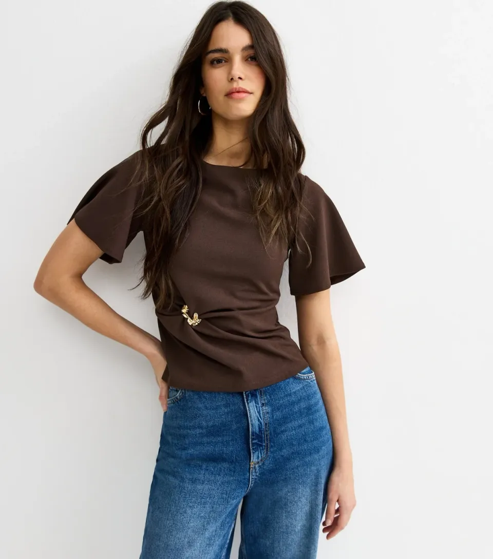 Women's Dark Brown Gathered Waist Corset T-Shirt