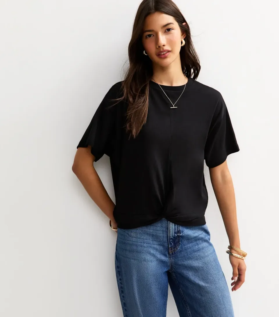 Women's Black Twist Front T-Shirt