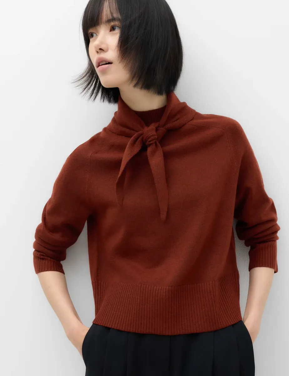 Air-Yarn Tie High Neck Jumper Chestnut
