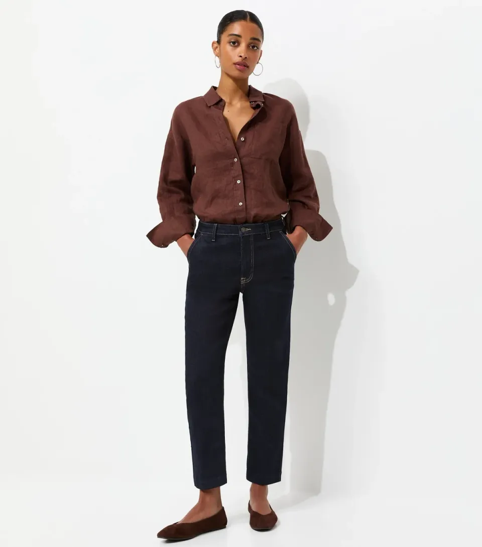 Women's Navy Casey Creased Front Straight Leg Jeans